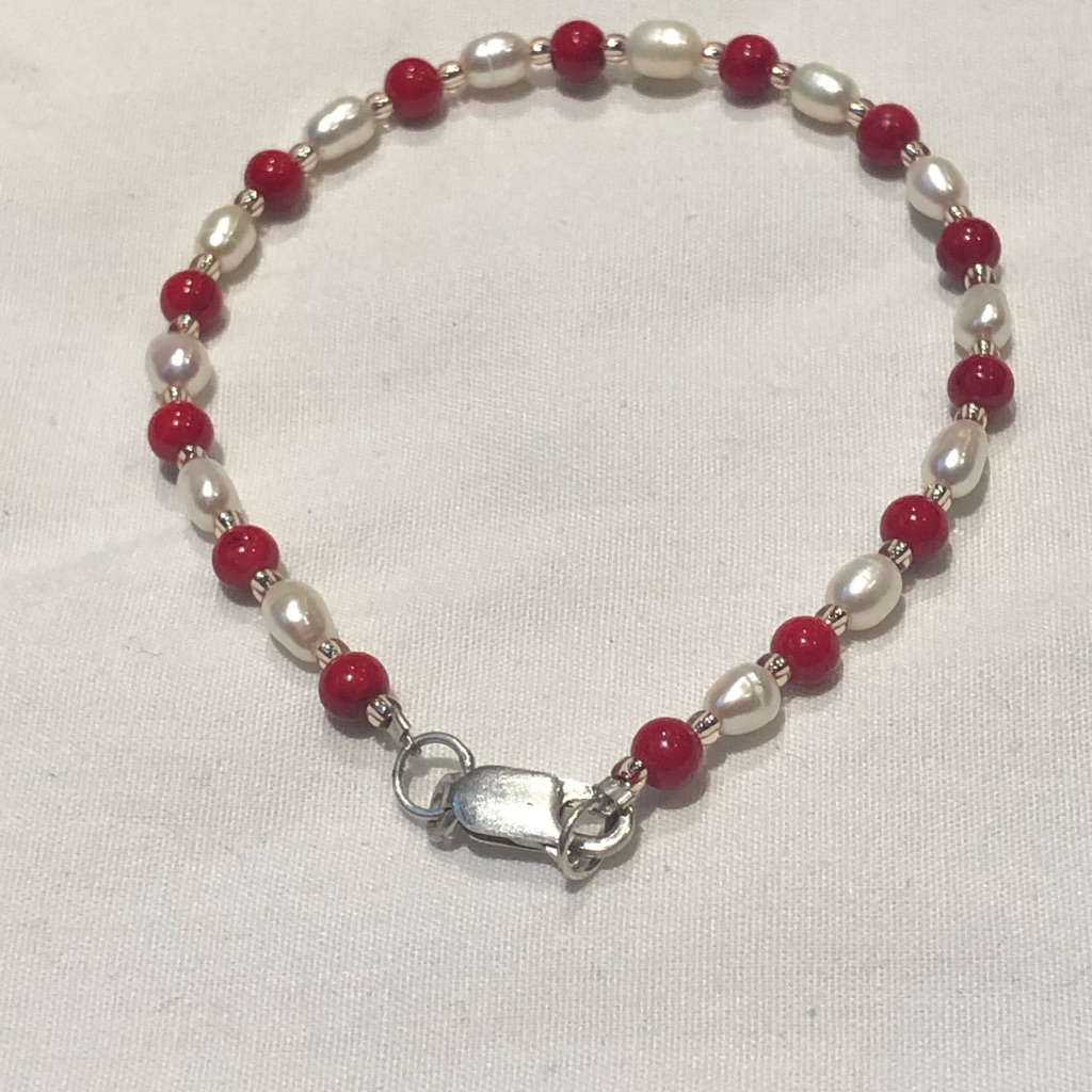 Freshwater Pearl And Coral 925 Bracelet